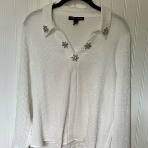 Embellished White Long-Sleeve Women's Top